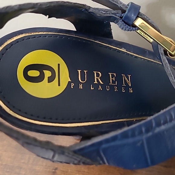 NWT Lauren Ralph Lauren Navy Strappy Platform Croc Embossed Heels size 9 - Picture 13 of 14